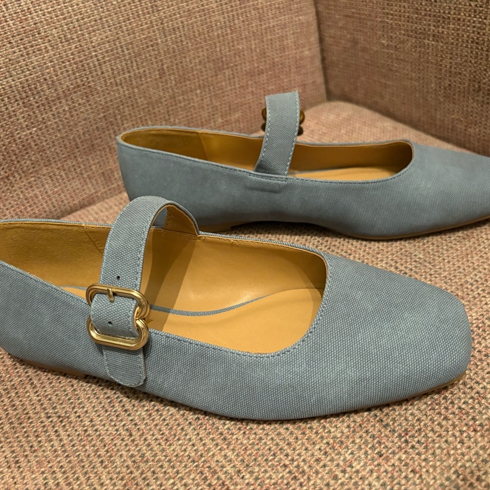Classic Mary Jane Flats in Slate Blue with Buckle - Picture 3 of 6